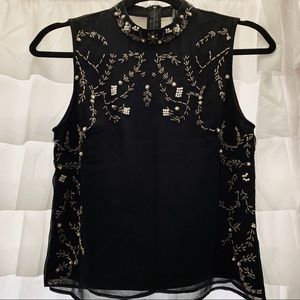Black Halter Top with Elegant Pearl Embellishment